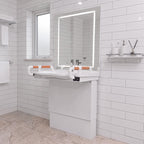 29.5 in. Electric Height-Adjustable Wall-Mounted Accessible Bathroom Sink with Ceramic Basin and LED Mirror Cabinet in White
