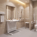 29.5 in. Electric Height-Adjustable Freestanding Accessible Bathroom Sink with Ceramic Basin and LED Mirror Cabinet in White