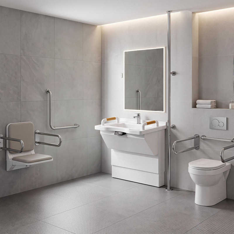 27.6 in. Electric Height-Adjustable Wall-Mounted Accessible Bathroom Sink with Resin Basin and Support Handles in White