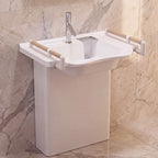 31.5 in. Wall-Mounted Accessible Bathroom Sink with Solid Surface Basin and Integrated Support Handles in White
