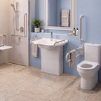31.5 in. Wall-Mounted Accessible Bathroom Sink with Solid Surface Basin and Integrated Support Handles in White