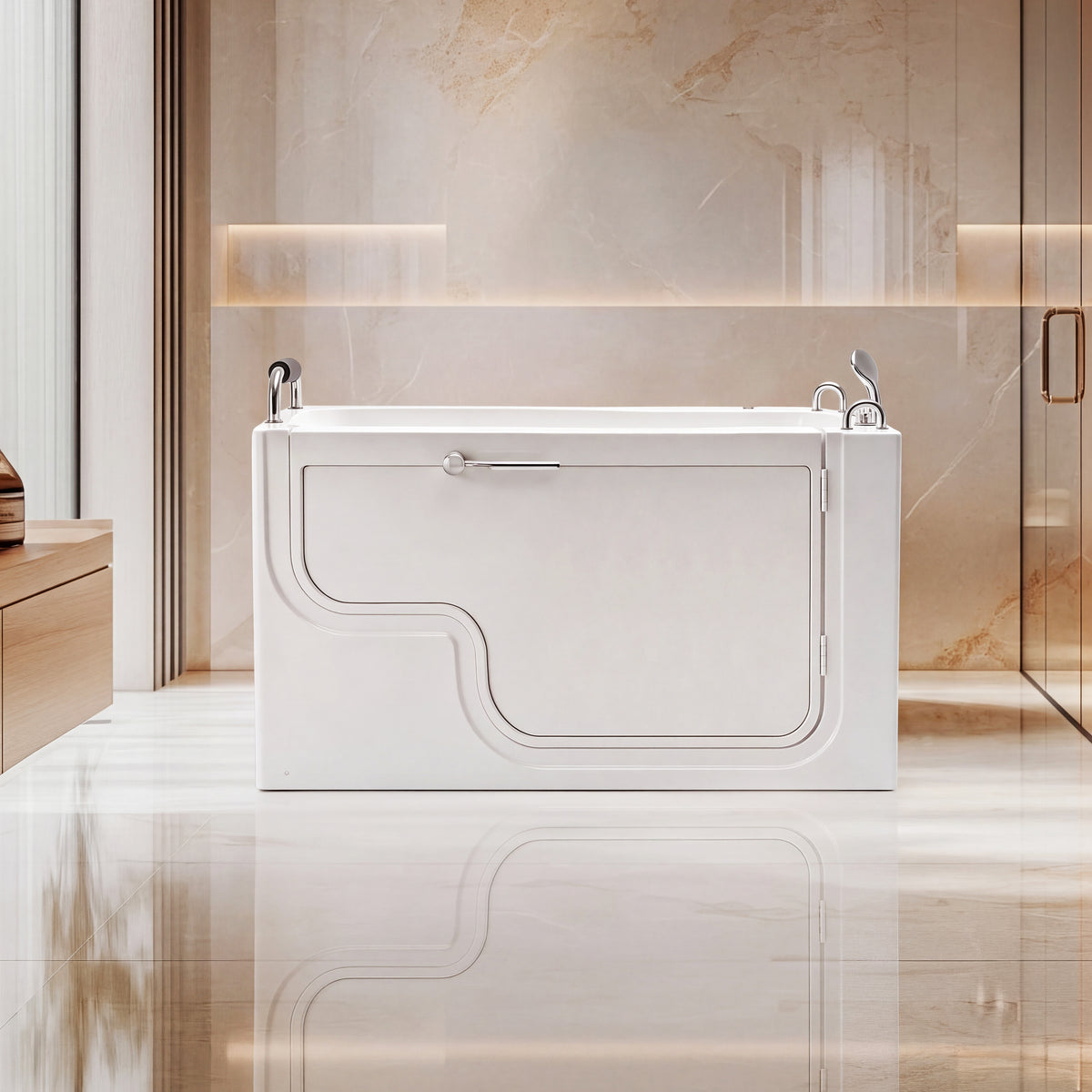 57 in. x 30 in. Walk-In Whirlpool Bathtub with Outward-Swing Door, Low Threshold and Right-Hand Drain in White