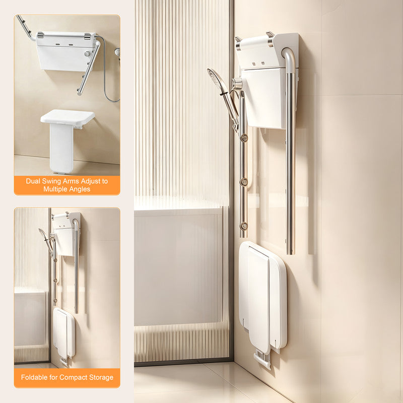 29.1 in. W × 25.3  in. D × 13.3 in. H Senior-Friendly Accessible Shower System with Height-Adjustable Fold-Down Seat, Adjustable Spray Arms for Senior Living Facilities