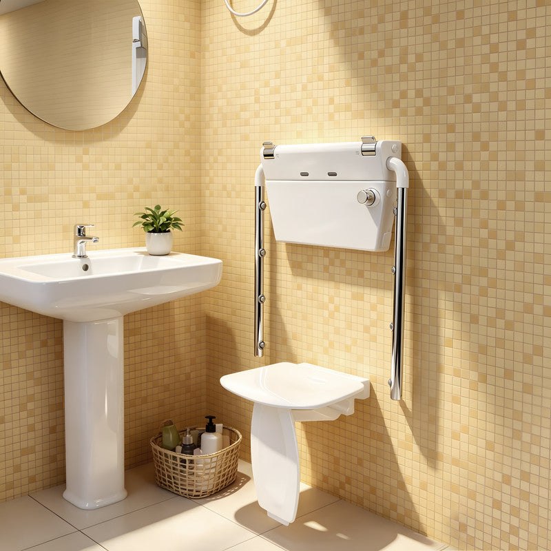 29.1 in. W × 25.3  in. D × 13.3 in. H Senior-Friendly Accessible Shower System with Height-Adjustable Fold-Down Seat, Adjustable Spray Arms for Senior Living Facilities