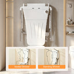 25.7 in. W × 21.7  in. D × 51.9 in. H Senior-Friendly Wall-Mounted Thermostatic Shower System with Height-Adjustable Fold-Down Seat, Support Armrests and Handheld Showerhead in White