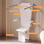 25.7 in. W × 21.7  in. D × 51.9 in. H Senior-Friendly Wall-Mounted Thermostatic Shower System with Height-Adjustable Fold-Down Seat, Support Armrests and Handheld Showerhead in White