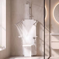 20.9 in. W × 5.9 in. D × 51.2 in. H Senior-Friendly Wall-Mounted Thermostatic Shower Panel System with Fold-Down Seat, Adjustable Spray Arms, Support Armrests, Rain Showerhead and Handheld Showerhead in White