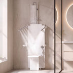 20.9 in. W × 5.9 in. D × 51.2 in. H Senior-Friendly Wall-Mounted Thermostatic Shower Panel System with Fold-Down Seat, Adjustable Spray Arms, Support Armrests, Rain Showerhead and Handheld Showerhead in White