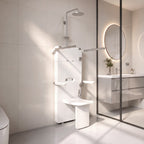 20.9 in. W × 5.9 in. D × 51.2 in. H Senior-Friendly Wall-Mounted Thermostatic Shower Panel System with Fold-Down Seat, Adjustable Spray Arms, Support Armrests, Rain Showerhead and Handheld Showerhead in White