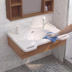 30 in. Wall-Mounted Accessible Bathroom Vanity with Sink, Support Handles and Motion-Sensor LED Mirror Cabinet in White and Walnut