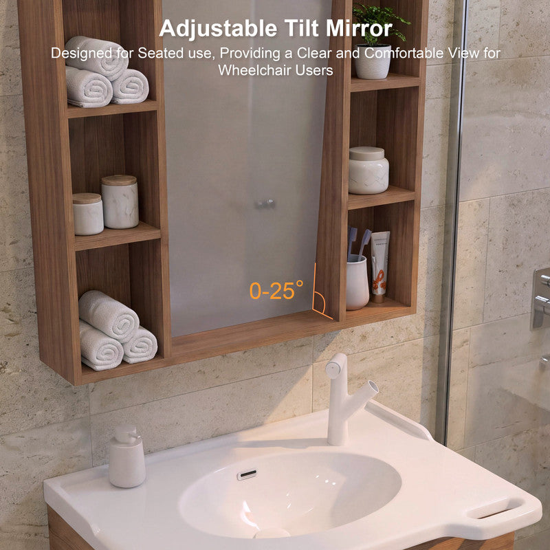 30 in. Wall-Mounted Accessible Bathroom Vanity with Sink, Support Handles and Motion-Sensor LED Mirror Cabinet in White and Walnut