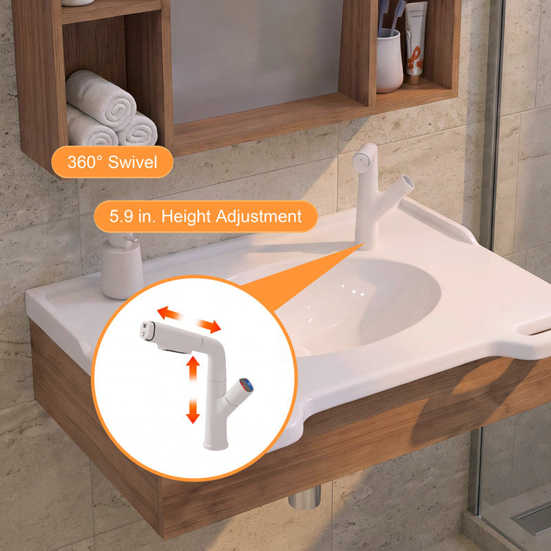 30 in. Wall-Mounted Accessible Bathroom Vanity with Sink, Support Handles and Motion-Sensor LED Mirror Cabinet in White and Walnut