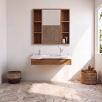 30 in. Wall-Mounted Accessible Bathroom Vanity with Sink, Support Handles and Motion-Sensor LED Mirror Cabinet in White and Walnut