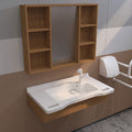 36 in. Senior-Friendly Wall-Mounted Bathroom Vanity with Integrated Sink, Dual Assist Handles and Motion-Sensor LED Mirror Cabinet in White and Walnut