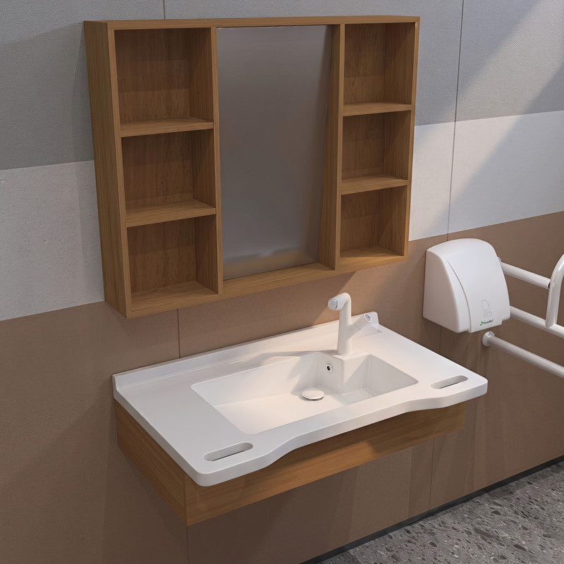 36 in. Senior-Friendly Wall-Mounted Bathroom Vanity with Integrated Sink, Dual Assist Handles and Motion-Sensor LED Mirror Cabinet in White and Walnut