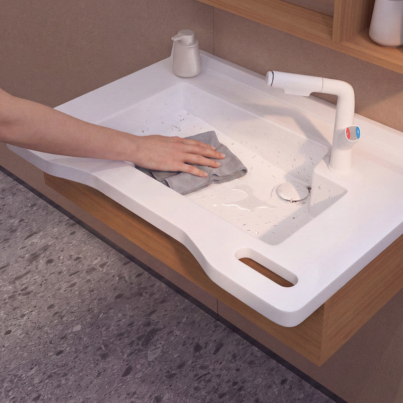 36 in. Senior-Friendly Wall-Mounted Bathroom Vanity with Integrated Sink, Dual Assist Handles and Motion-Sensor LED Mirror Cabinet in White and Walnut