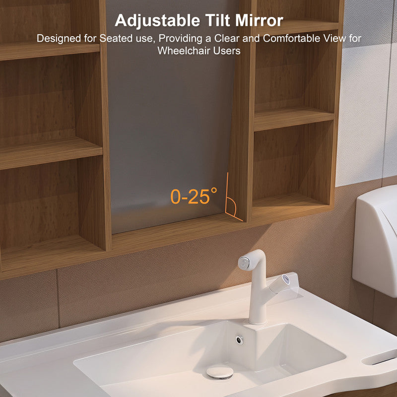 36 in. Senior-Friendly Wall-Mounted Bathroom Vanity with Integrated Sink, Dual Assist Handles and Motion-Sensor LED Mirror Cabinet in White and Walnut