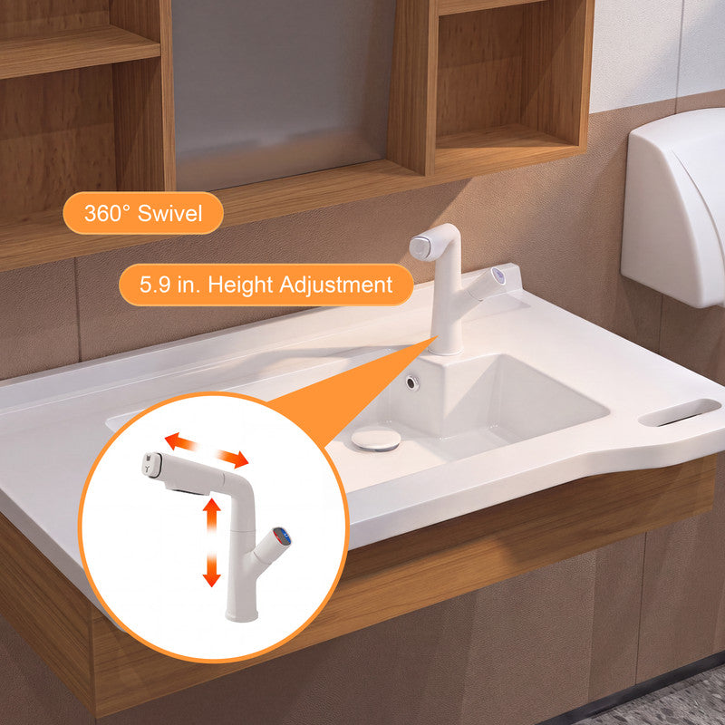 36 in. Senior-Friendly Wall-Mounted Bathroom Vanity with Integrated Sink, Dual Assist Handles and Motion-Sensor LED Mirror Cabinet in White and Walnut