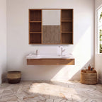 36 in. Senior-Friendly Wall-Mounted Bathroom Vanity with Integrated Sink, Dual Assist Handles and Motion-Sensor LED Mirror Cabinet in White and Walnut