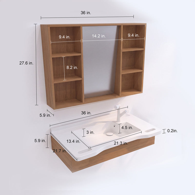 36 in. Senior-Friendly Wall-Mounted Bathroom Vanity with Integrated Sink, Dual Assist Handles and Motion-Sensor LED Mirror Cabinet in White and Walnut