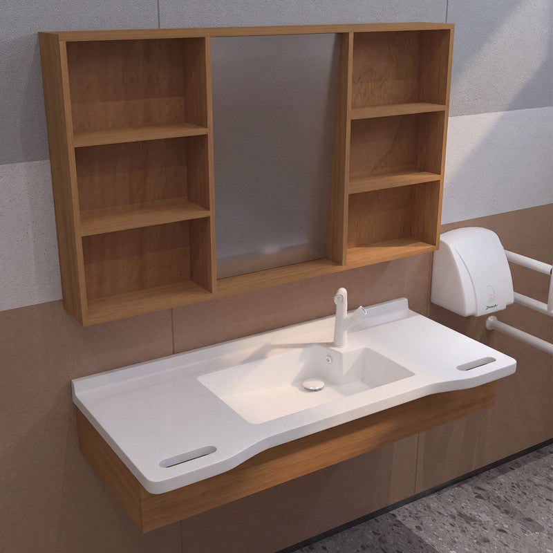 40 in. Wall-Mounted Accessible Bathroom Vanity with Sink, Support Handles and Motion-Sensor LED Mirror Cabinet in White and Walnut