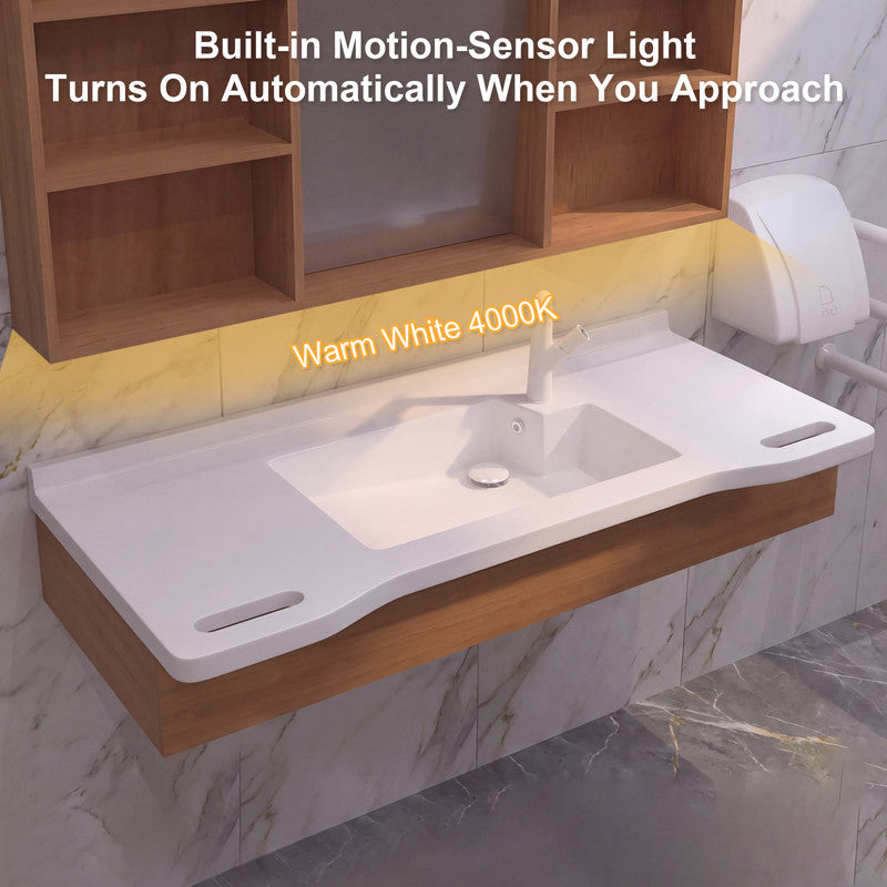 40 in. Wall-Mounted Accessible Bathroom Vanity with Sink, Support Handles and Motion-Sensor LED Mirror Cabinet in White and Walnut