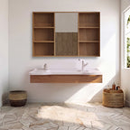 40 in. Wall-Mounted Accessible Bathroom Vanity with Sink, Support Handles and Motion-Sensor LED Mirror Cabinet in White and Walnut