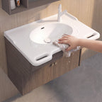 30 in. Wall-Mounted Accessible Bathroom Vanity with Sink, Support Handles and Motion-Sensor LED Mirror Cabinet in White and Dark Gray Oak