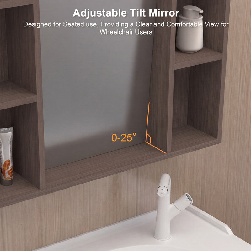 30 in. Wall-Mounted Accessible Bathroom Vanity with Sink, Support Handles and Motion-Sensor LED Mirror Cabinet in White and Dark Gray Oak