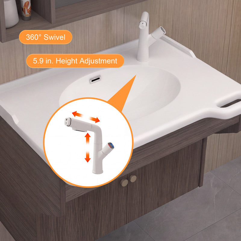 30 in. Wall-Mounted Accessible Bathroom Vanity with Sink, Support Handles and Motion-Sensor LED Mirror Cabinet in White and Dark Gray Oak
