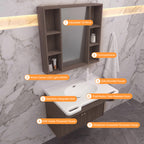 30 in. Wall-Mounted Accessible Bathroom Vanity with Sink, Support Handles and Motion-Sensor LED Mirror Cabinet in White and Dark Gray Oak