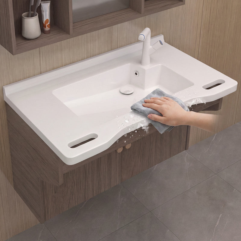 36 in. Wall-Mounted Accessible Bathroom Vanity with Sink, Support Handles and Motion-Sensor LED Mirror Cabinet in White and Dark Gray Oak