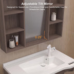36 in. Wall-Mounted Accessible Bathroom Vanity with Sink, Support Handles and Motion-Sensor LED Mirror Cabinet in White and Dark Gray Oak