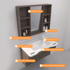 36 in. Wall-Mounted Accessible Bathroom Vanity with Sink, Support Handles and Motion-Sensor LED Mirror Cabinet in White and Dark Gray Oak