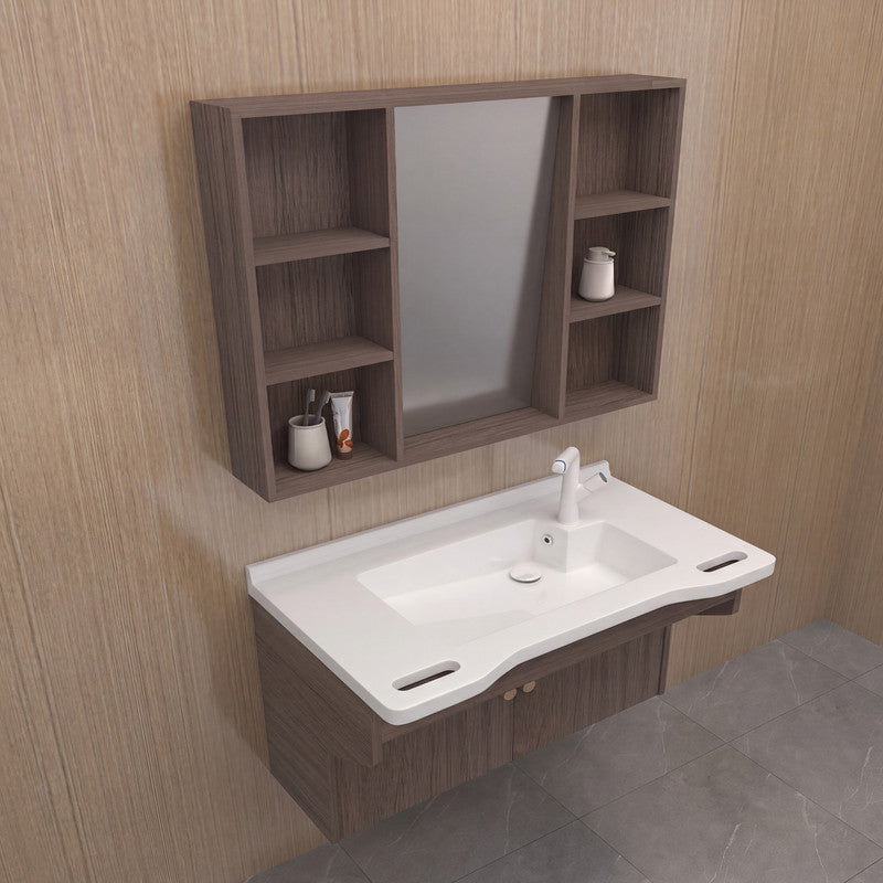 40 in. Wall-Mounted Accessible Bathroom Vanity with Sink, Support Handles and Motion-Sensor LED Mirror Cabinet in White and Dark Gray Oak