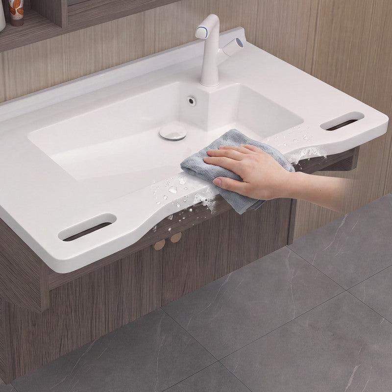 40 in. Wall-Mounted Accessible Bathroom Vanity with Sink, Support Handles and Motion-Sensor LED Mirror Cabinet in White and Dark Gray Oak