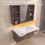 40 in. Wall-Mounted Accessible Bathroom Vanity with Sink, Support Handles and Motion-Sensor LED Mirror Cabinet in White and Dark Gray Oak