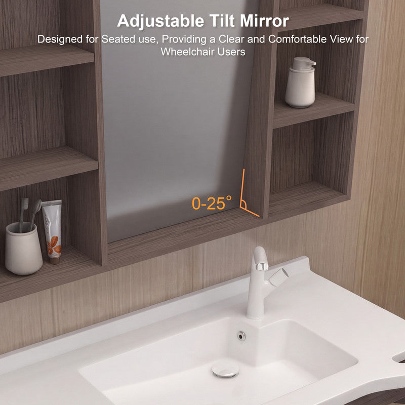 40 in. Wall-Mounted Accessible Bathroom Vanity with Sink, Support Handles and Motion-Sensor LED Mirror Cabinet in White and Dark Gray Oak