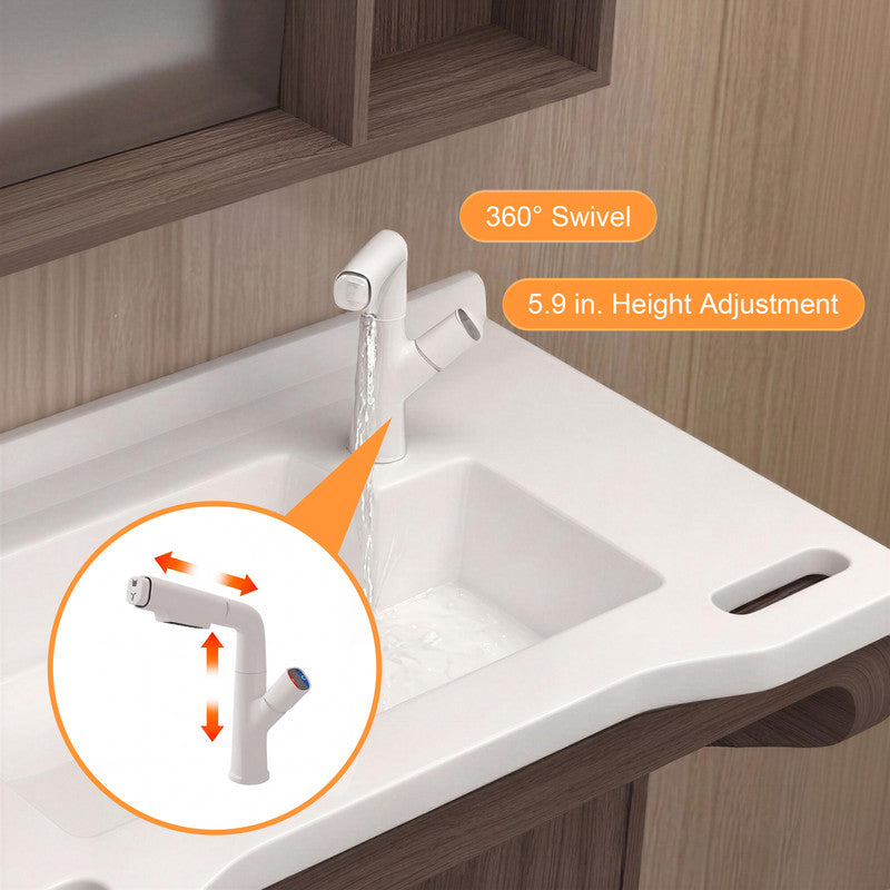 40 in. Wall-Mounted Accessible Bathroom Vanity with Sink, Support Handles and Motion-Sensor LED Mirror Cabinet in White and Dark Gray Oak