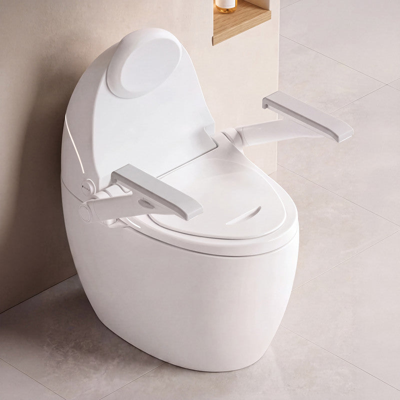 One-Piece Smart Bidet Toilet with Fold-Up Support Armrests, Backrest, Heated Seat and Auto Flush in White