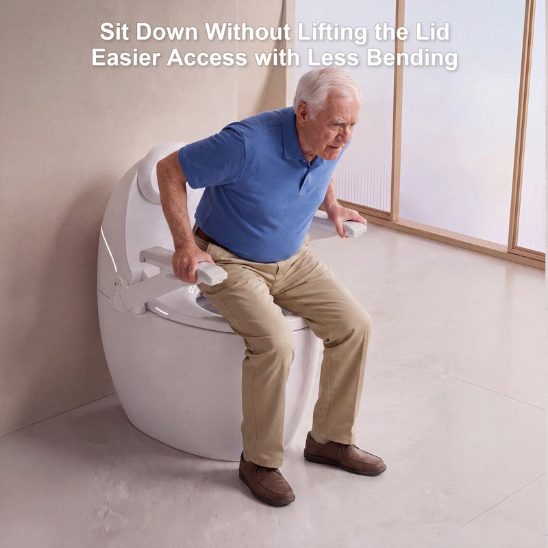 One-Piece Smart Bidet Toilet with Fold-Up Support Armrests, Backrest, Heated Seat and Auto Flush in White