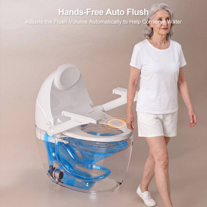One-Piece Smart Bidet Toilet with Fold-Up Support Armrests, Backrest, Heated Seat and Auto Flush in White
